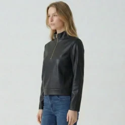 LES TROPEZIENNES PAR M.BELARBI Sweat similicuir col zippé montant Femme NOIR Clearance