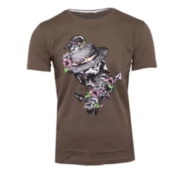 BLAGGIO Tee shirt à motif tete de mort mika Homme KAKI Discount