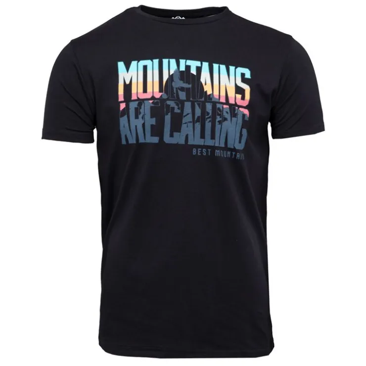 BEST MOUNTAIN Tee shirt ajusté Mountains are calling coton Homme NOIR