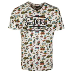 VON DUTCH Tee shirt allover logo poitrine Homme BLANC ECRU Hot