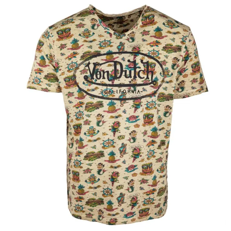 VON DUTCH Tee shirt allover logo poitrine Homme BEIGE