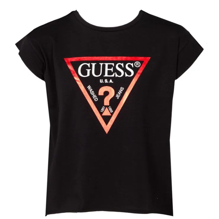 GUESS Tee shirt avec grand logo rouge col rond Enfant NOIR Clearance
