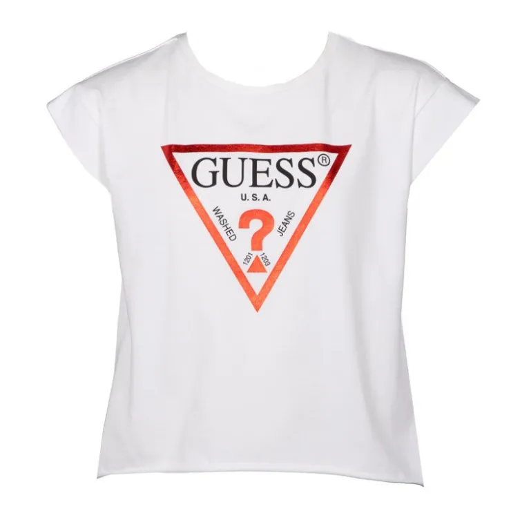 GUESS Tee shirt avec grand logo rouge col rond Enfant BLANC