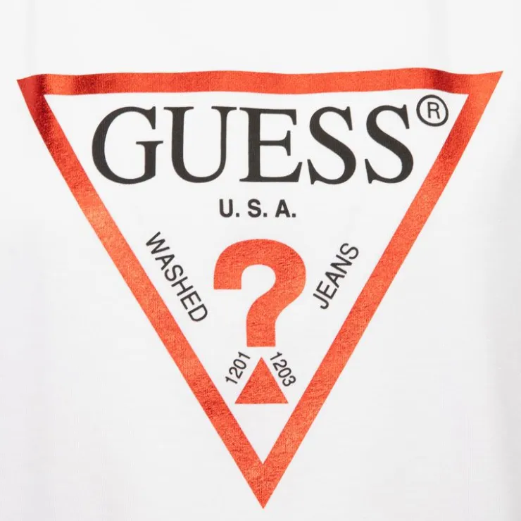 GUESS Tee shirt avec grand logo rouge col rond Enfant BLANC