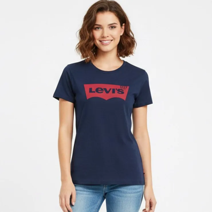 LEVI'S Tee shirt avec grand logo rouge coton Femme BLEU FONCE Hot