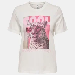 ONLY Tee shirt basique hariettte impression léopard Femme BLANC New