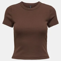 ONLY Tee shirt basique col rond coton bio Femme MARRON Best