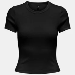 ONLY Tee shirt basique col rond coton bio Femme NOIR New