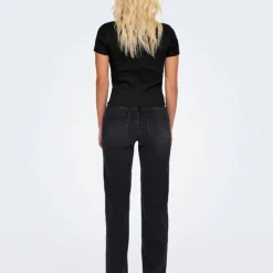 ONLY Tee shirt basique col rond coton bio Femme NOIR New