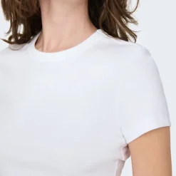 ONLY Tee shirt basique col rond coton bio Femme BLANC Sale