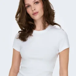 ONLY Tee shirt basique col rond coton bio Femme BLANC Sale