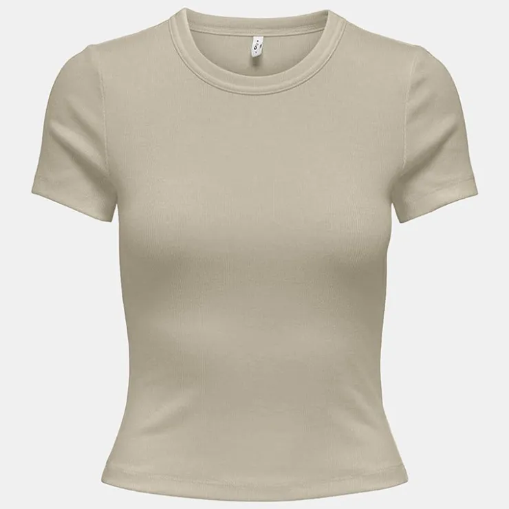 ONLY Tee shirt basique col rond coton bio Femme BEIGE Outlet