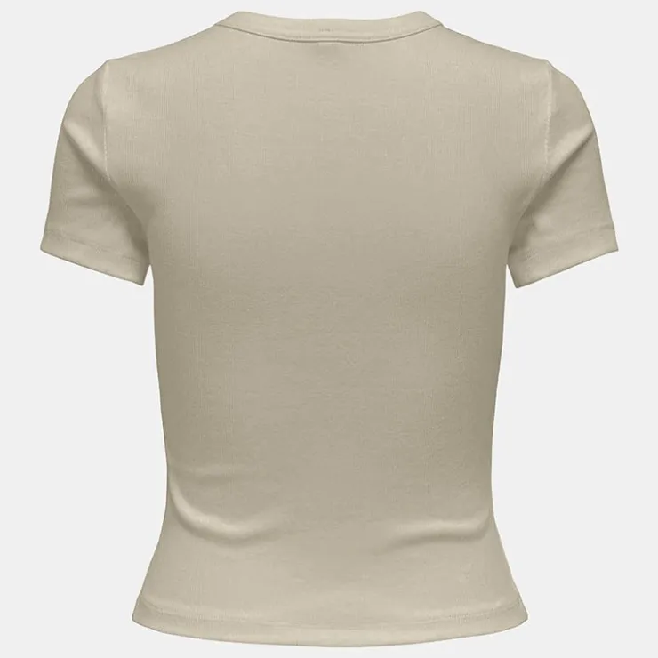 ONLY Tee shirt basique col rond coton bio Femme BEIGE Outlet