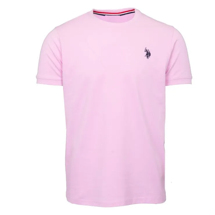 US POLO Tee shirt basique doux coton logo brodé Homme ROSE CLAIR Hot