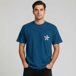 WHEELS AND WAVES Tee shirt basique imprimé étoile dos Homme BLEU FONCE Discount