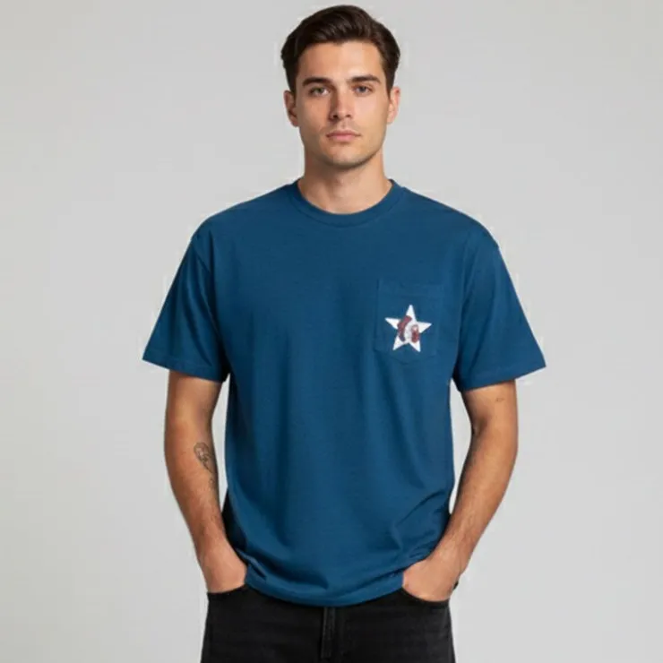 WHEELS AND WAVES Tee shirt basique imprimé étoile dos Homme BLEU FONCE Discount
