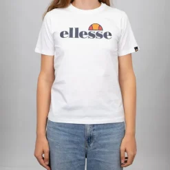 ELLESSE Tee shirt basique logo poitrine couleur unie Femme BLANC New
