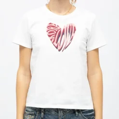 LA PETITE ETOILE Tee shirt coeur relief imprimé Love Femme BLANC Hot