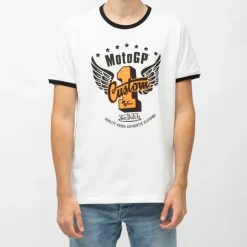 VON DUTCH Tee shirt logo moto gp imprimé n°1 ailé col rond noir Homme BLANC Hot