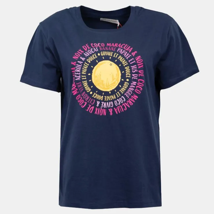 LA PETITE ETOILE Tee shirt bleu marine coton Soleil Femme BLEU FONCE New
