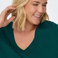 ONLY CARMAKOMA Tee shirt Bonnie col V regular fit Femme VERT FONCE Clearance