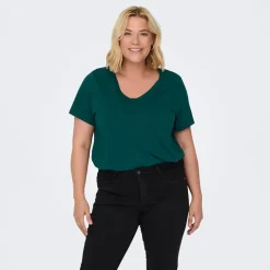ONLY CARMAKOMA Tee shirt Bonnie col V regular fit Femme VERT FONCE Clearance