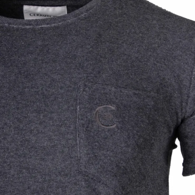 CERRUTI Tee shirt brodé uni Homme GRIS FONCE New