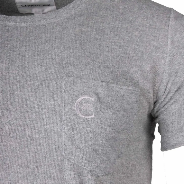 CERRUTI Tee shirt brodé uni Homme GRIS CLAIR New