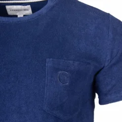 CERRUTI Tee shirt brodé uni Homme BLEU FONCE New