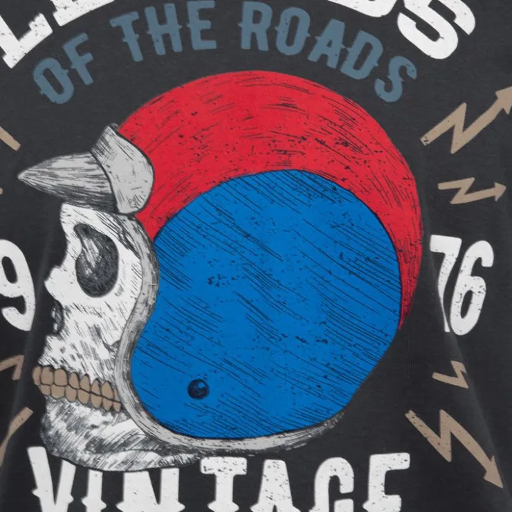 PANAME BROTHERS Tee shirt casque moto coton squelette Homme GRIS FONCE Hot