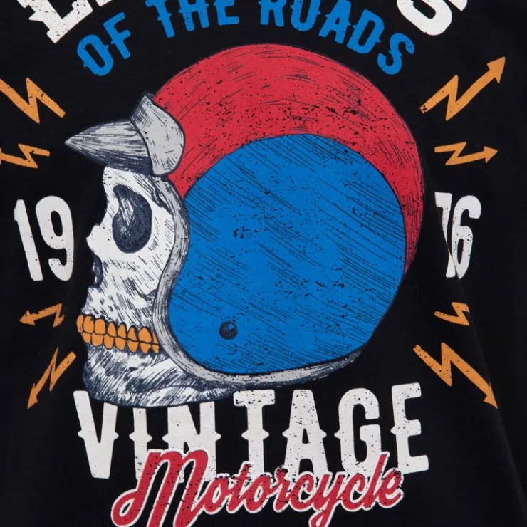 PANAME BROTHERS Tee shirt casque moto coton squelette Homme NOIR Discount