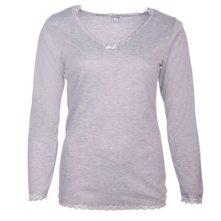 BURTON OF LONDON Tee shirt chaud à dentelle col V ysia Femme GRIS Best