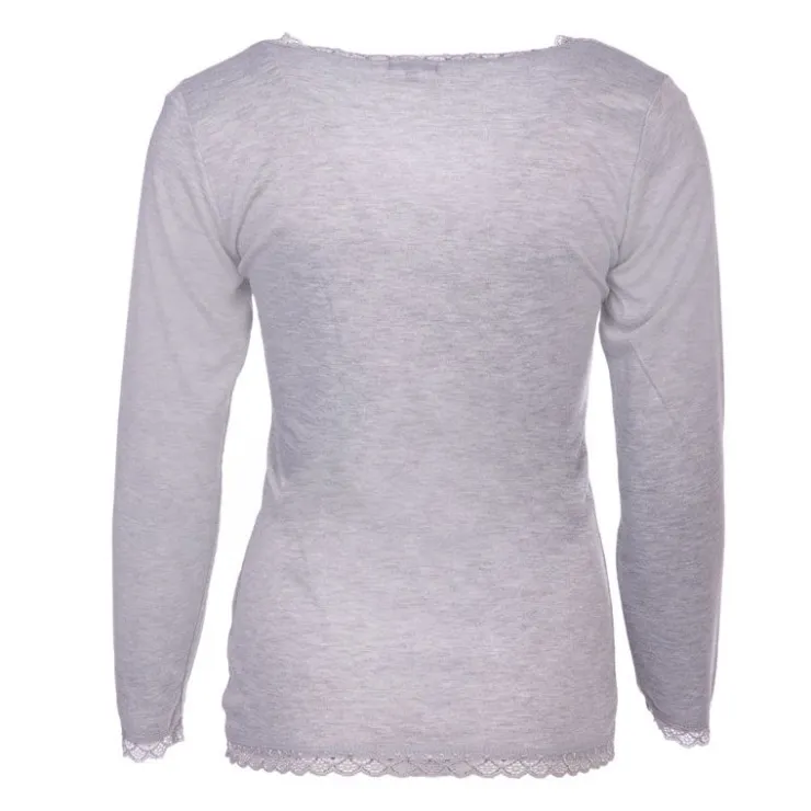 BURTON OF LONDON Tee shirt chaud à dentelle col V ysia Femme GRIS Best