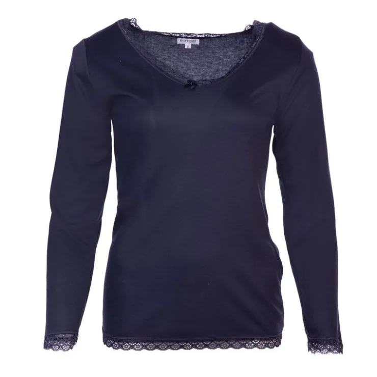 BURTON OF LONDON Tee shirt chaud à dentelle col V ysia Femme BLEU FONCE