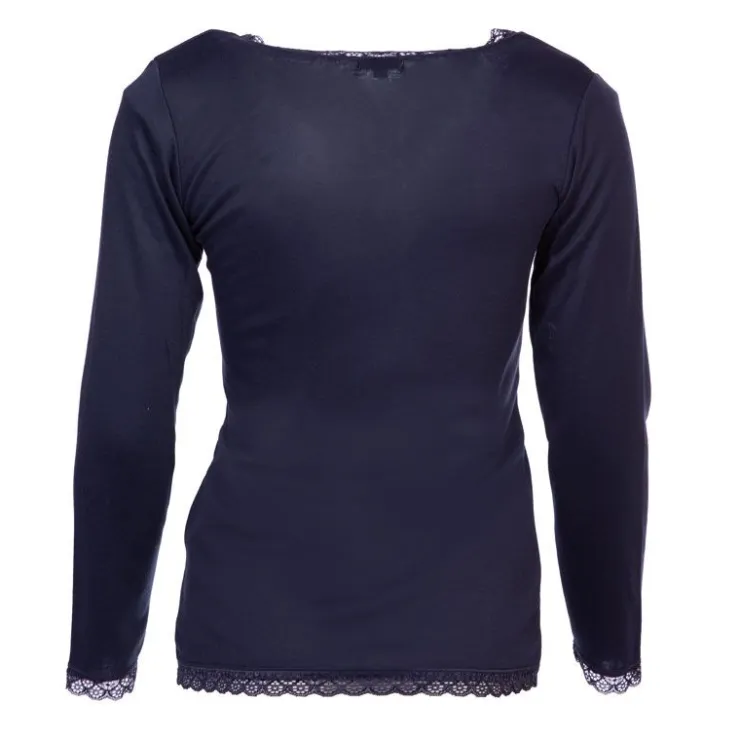 BURTON OF LONDON Tee shirt chaud à dentelle col V ysia Femme BLEU FONCE