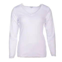 BURTON OF LONDON Tee shirt chaud à dentelle col V ysia Femme BLANC
