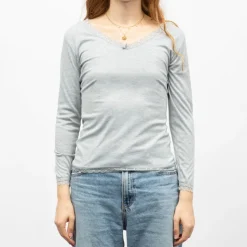 RODIER Tee shirt chaud col V à dentelle kalou Femme GRIS Outlet