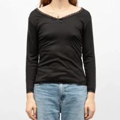 RODIER Tee shirt chaud col V à dentelle kalou Femme NOIR