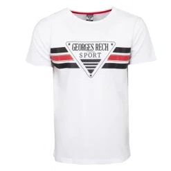 GEORGES RECH Tee shirt chiné avec rayures grand logo poitrine Homme BLANC Hot