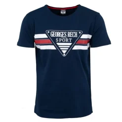 GEORGES RECH Tee shirt chiné avec rayures grand logo poitrine Homme BLEU FONCE Sale