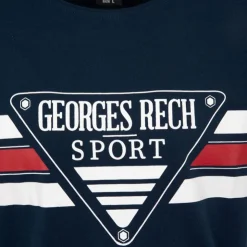 GEORGES RECH Tee shirt chiné avec rayures grand logo poitrine Homme BLEU FONCE Sale