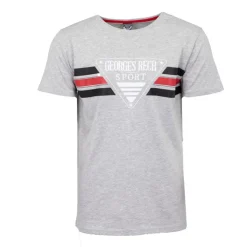 GEORGES RECH Tee shirt chiné avec rayures grand logo poitrine Homme GRIS CLAIR Sale