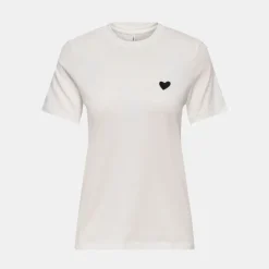 ONLY Tee shirt cloud dancer avec coeur noir en coton Femme BLANC