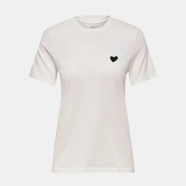 ONLY Tee shirt cloud dancer avec coeur noir en coton Femme BLANC