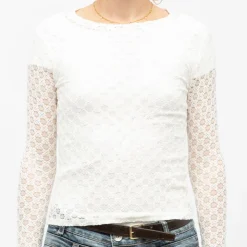 LA PETITE ETOILE Tee shirt col bateau à dentelle manches longues thell Femme BLANC Sale