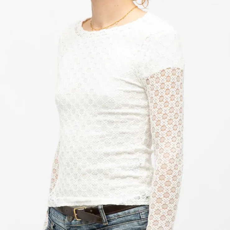 LA PETITE ETOILE Tee shirt col bateau à dentelle manches longues thell Femme BLANC Sale