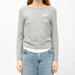 BURTON OF LONDON Tee shirt col bateau aliona avec zip noeud brodé Femme GRIS CLAIR Best