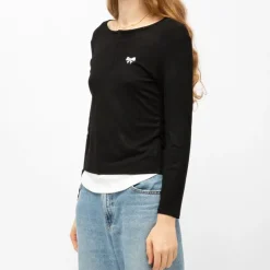 BURTON OF LONDON Tee shirt col bateau aliona avec zip noeud brodé Femme NOIR Discount