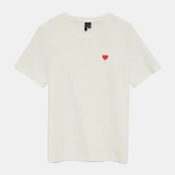 VERO MODA Tee shirt col rond bright white folina imprimé coeur Femme BLANC Best