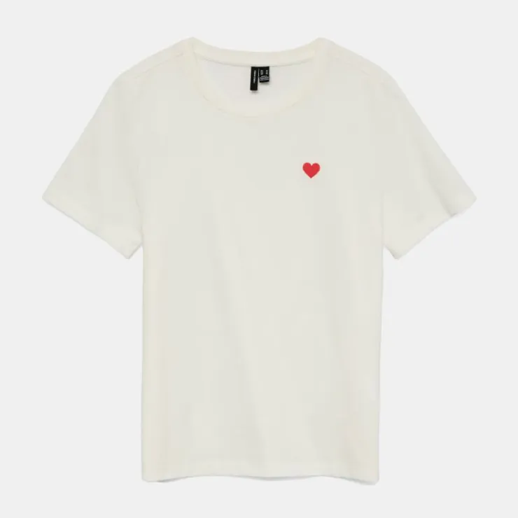 VERO MODA Tee shirt col rond bright white folina imprimé coeur Femme BLANC Best